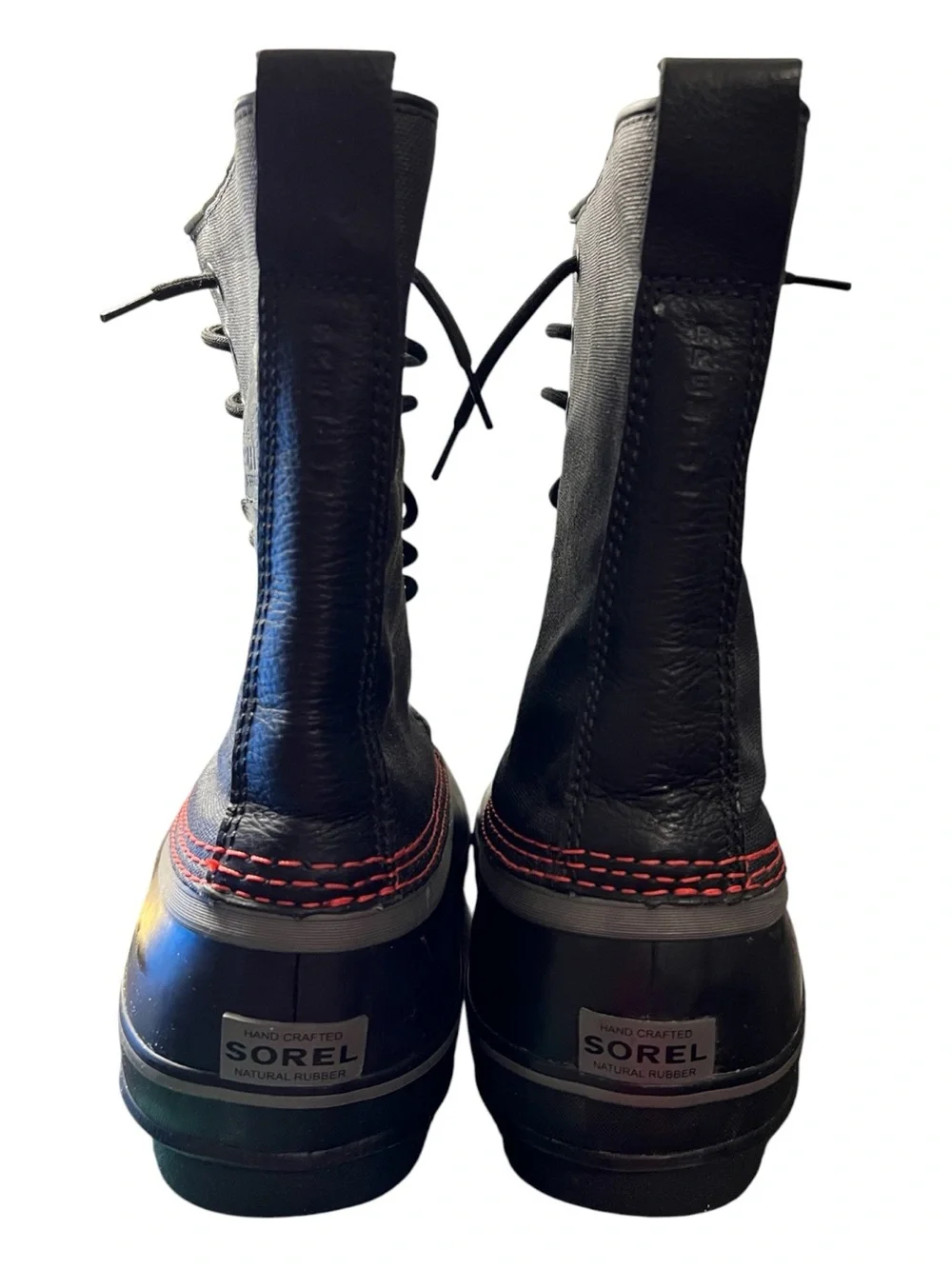 Sorel Black Lace-Up Men's Waterproof Duck Boots with Red Stitching
